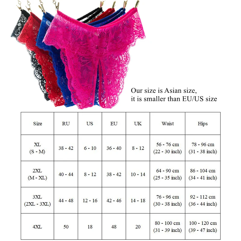 Women Lingerie XL-4XL Stretching Lace Panties Plus Size Briefs Transparent Underwear Erotic Open Crotch Thongs