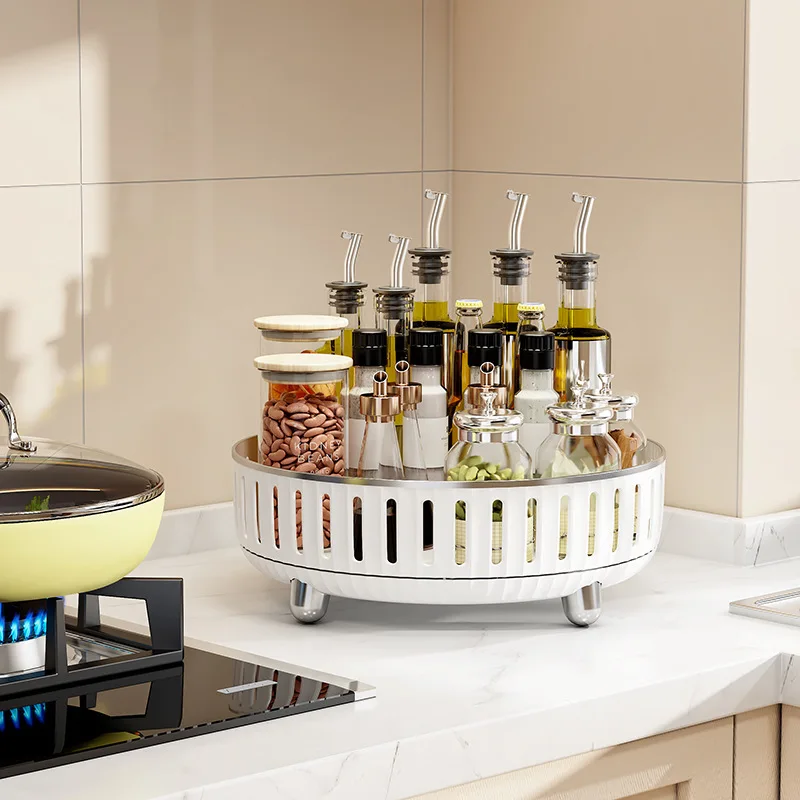 Multi-functional Kitchen Storage Rack Light Luxury Household Skin Care Products Cosmetics Rotating Storage Tray Kitchen Supplies