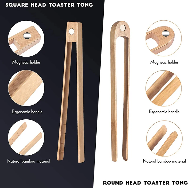 Magnetic bamboo toaster tongs 8.7 Inch wooden kitchen toast tongs cooking natural bamboo kitchen utensils 2 Pieces