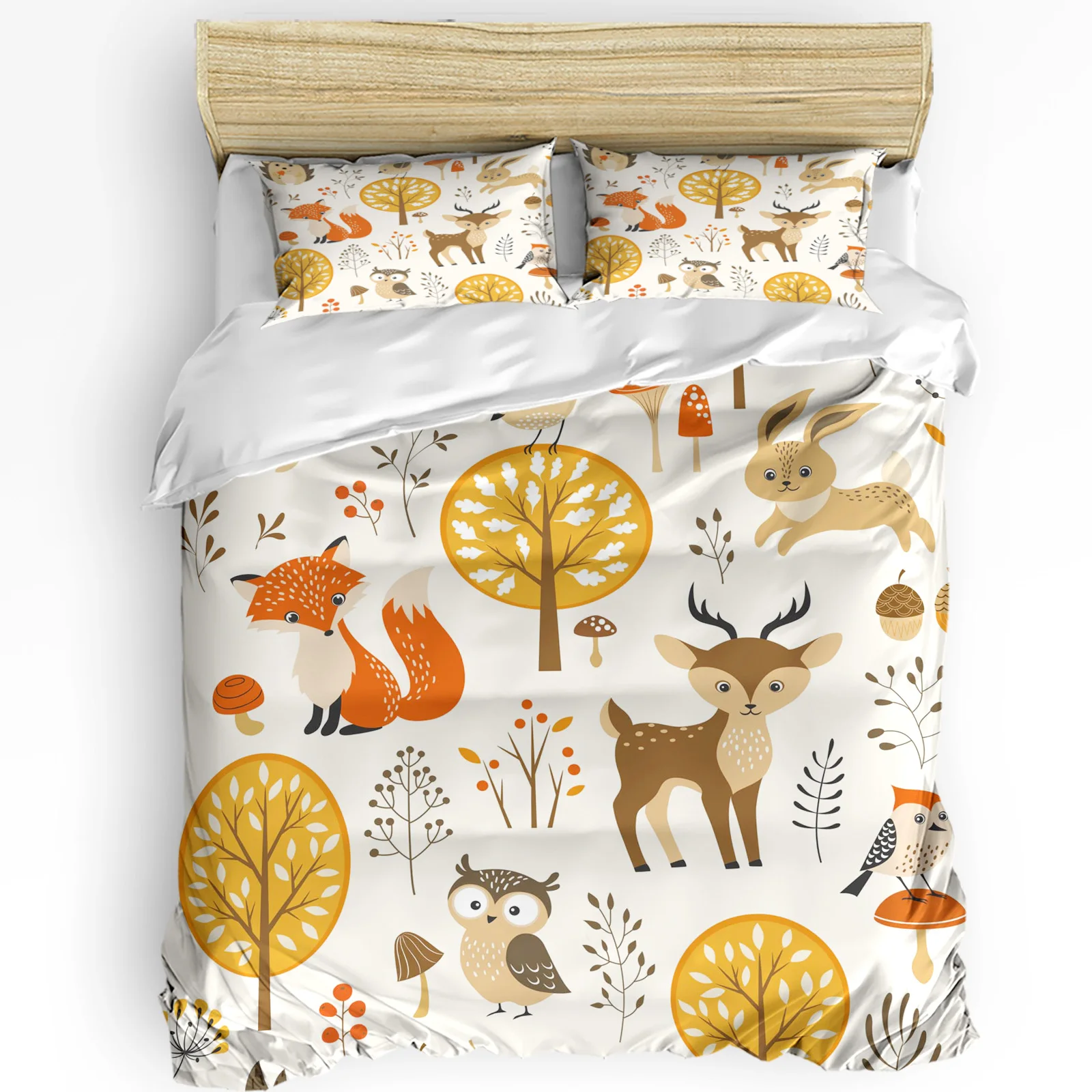 

Autumn Forest Cartoon Animal Owl Fox Deer Bedding Set 3pcs Duvet Cover Pillowcase Quilt Cover Double Bed Set Home Textile