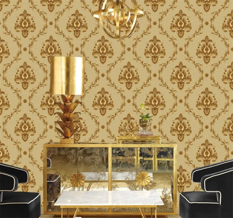 

European Style Luxury Damask Wallpaper Roll 3D Embossed Pvc Thickened Wall Mural Decor Wallpapers for Living Room Bed Room