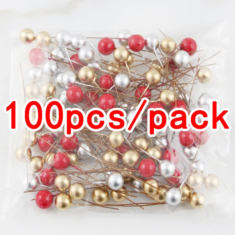 (100 Pieces/Pack) Faux Berries Mix Color Christmas Decoration Party Wedding Arrangement Gift Baking Wrap DIY Craft Decoration