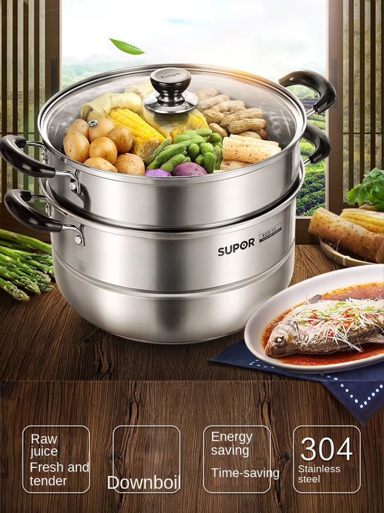 

Household 304 Stainless Steel Small Double Multi-Layer Thickening plus Size Steamer Induction Cooker Gas rice roll steamer 27cm