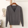 Women's Classic Button Down Long Sleeve V Neck Soft Knit Sweater Basic Black Cardigan Casual Thin Coat Fall Commuting Jacket 3