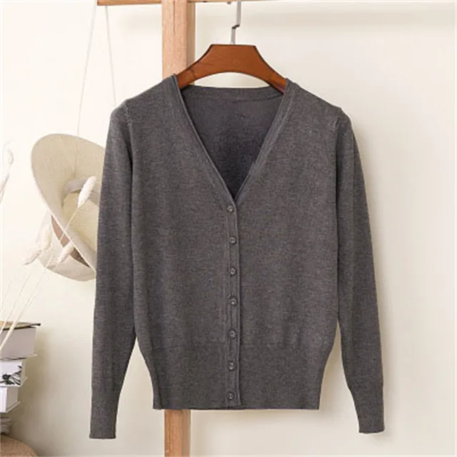 Women's Classic Button Down Long Sleeve V Neck Soft Knit Sweater Basic Black Cardigan Casual Thin Coat Fall Commuting Jacket 3