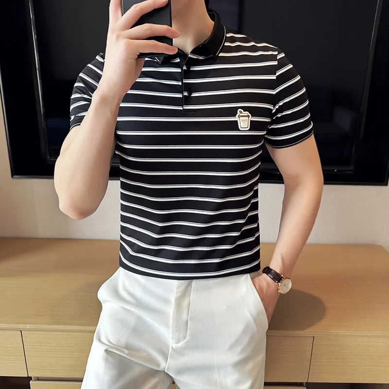 2024 Summer Striped Polo Shirt for Men High Quality Short Sleeved Casual T-shirt Lapel Business Social Office Tee Tops M-4XL