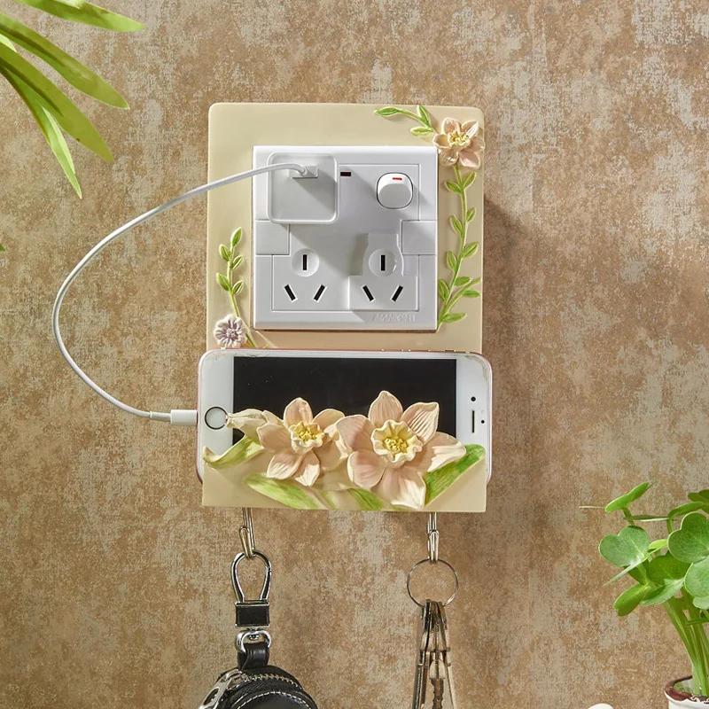 

Multi-function Wall Protective Switch sticker Mobile Charging Stand With Hooks For Key Chain Room Decorative Light Switch Plate
