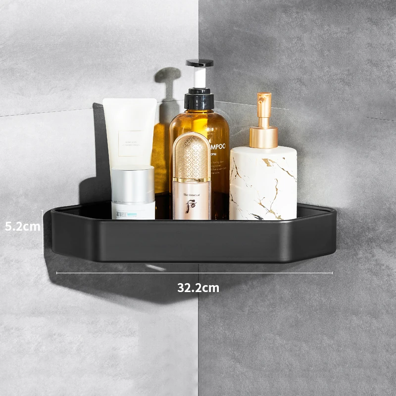 Shower Corner Shelf Aluminum Bathroom Storage Shelves Toilet Triangle Basket with Hooks Shower Organizer Bathroom Storage Rack