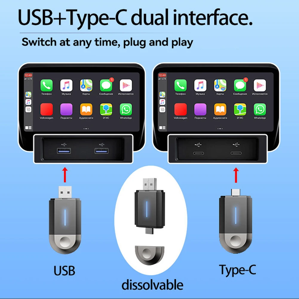 무선 카플레이 안드로이드 오토 어댑터 스마트 AI 박스 타입-C/USB 플러그 앤 플레이 카플레이 AI 박스 (유선 카플레이/안드로이드 오토 차량용)