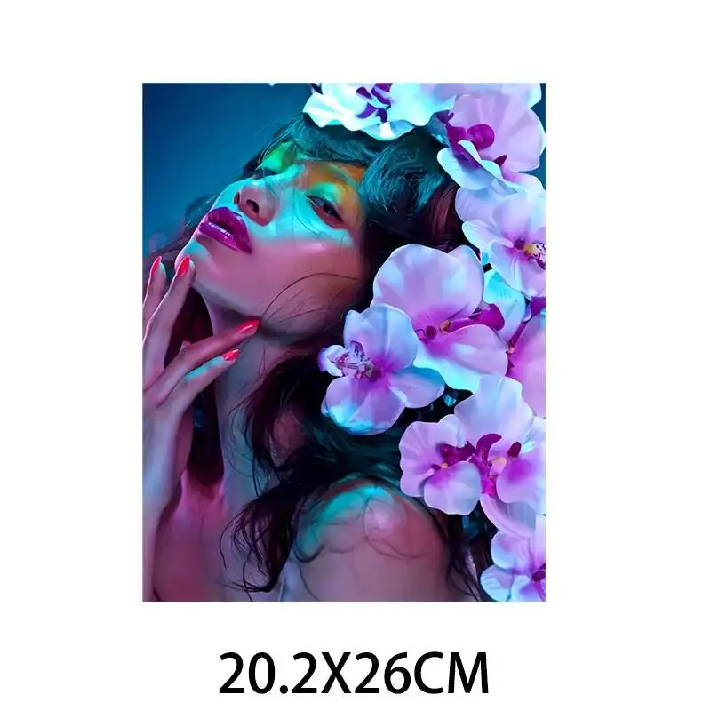 의류용 패션 패치, 미적 소녀 DIY 열 스티커, 꽃 레이디 열 전달 패치, 다리미