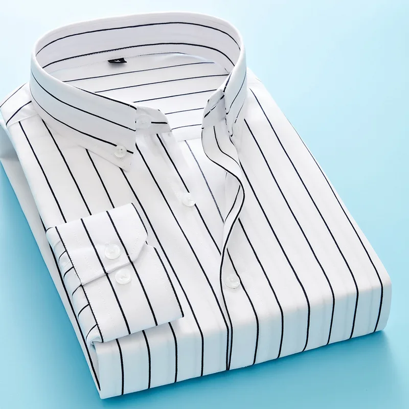 

Мужская Повседневная рубашка в полоску, белая приталенная деловая Классическая рубашка с длинными рукавами, осень 2024
