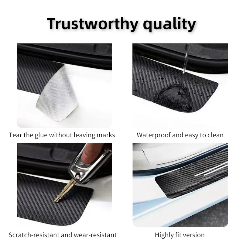 Premium Leather Carbon Fiber Car Door Sill Protector Stickers - Set of 4