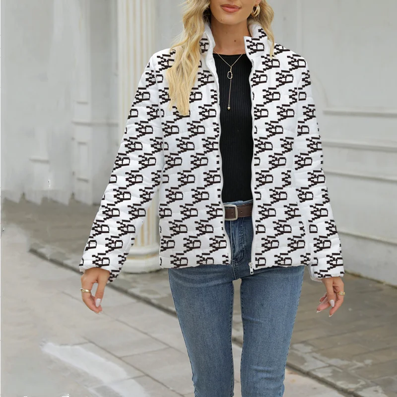 New Autumn and Winter Women's Printed Long-sleeved Casual Jacket Warm Coat Women's Loose Stand-up Collar Zipper Women's Jacket