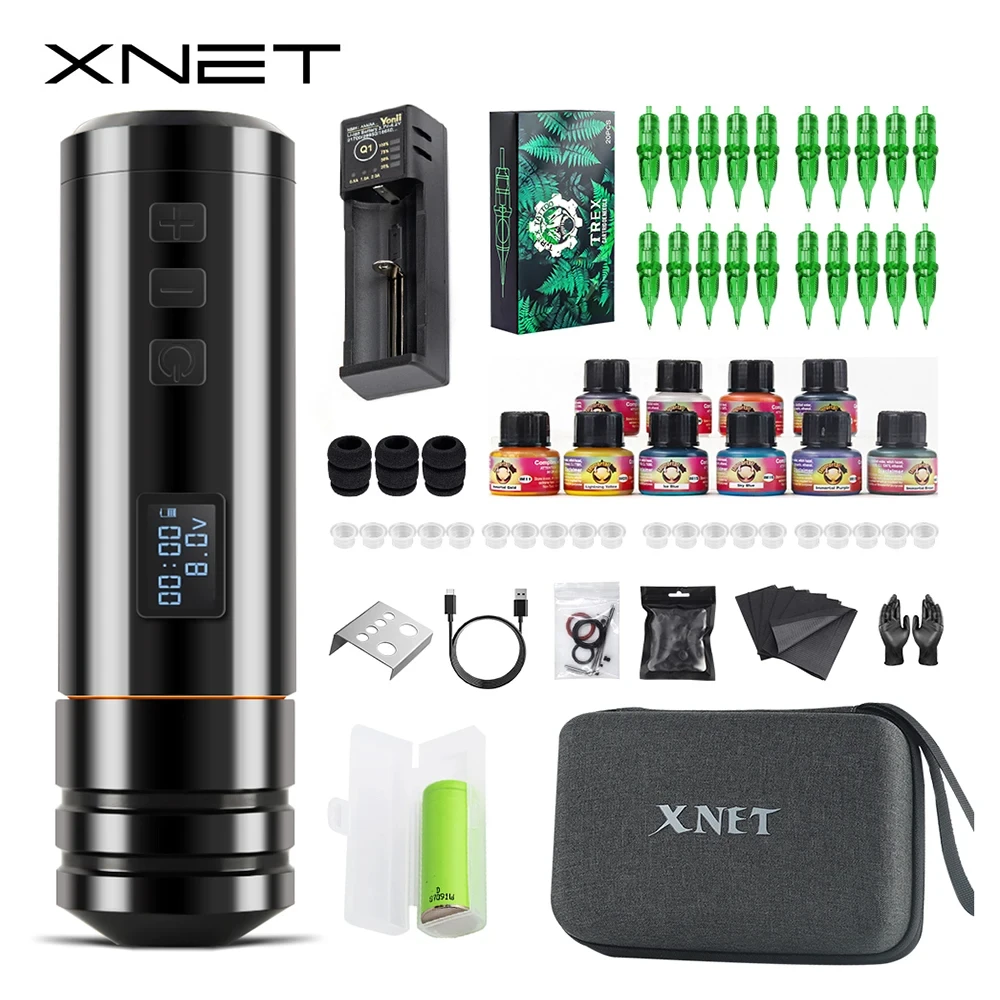 

XNET Blade Wireless Tattoo Pen Kit Portable Replaceable Batteries Extra 10 Colors of Tattoo Ink for Tattoo Artists