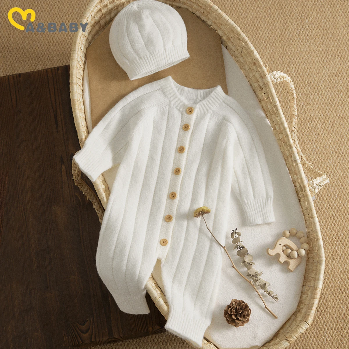 Baby Romper Ma&Baby 0-18M Warm Baby Clothing Knit Romper Newborn Infant Toddler Boy Girl Long Sleeve Jumpsuit + Hat Fall Spring Outfits