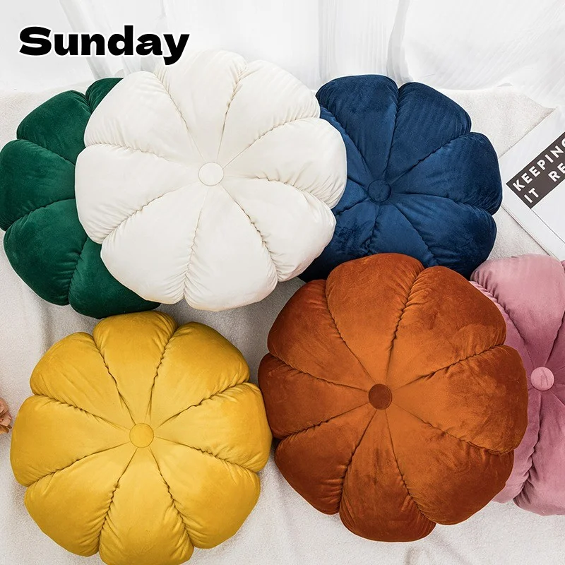 

Fashion Plush Pumpkin Throw Pillows Handmade Round Pleated Tatami Cushion for Office Chair Sofa Pillow Home Decoration 45x45cm