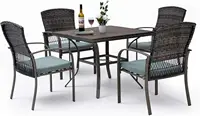 5 Piece Patio Dining Set, Green, Weather Resistant PE Rattan Table and Chairs, Comfortable Cushions, Easy Maintenance 1
