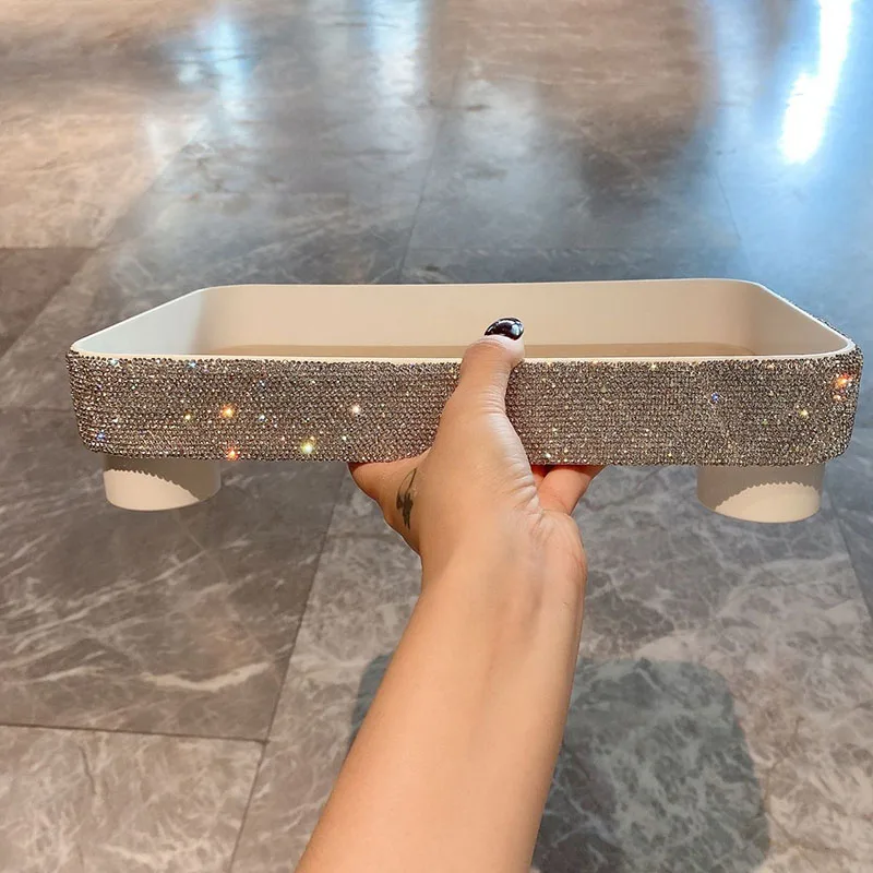 Sparkling Diamond Cosmetics Tray Organizer Storage Jewelry Multipurpose Storage Tray Bathroom Storage Box Kitchen Container Case 2