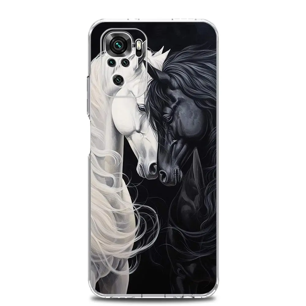 Galloping Horses Design TPU Phone Case - Black & White