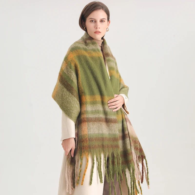

Luxury Brand Plaid Thick Cashmere Poncho Stoles Women Scarf Casual Winter Pashmina Warm Travel Blanket Bufanda Tassel Echarpe