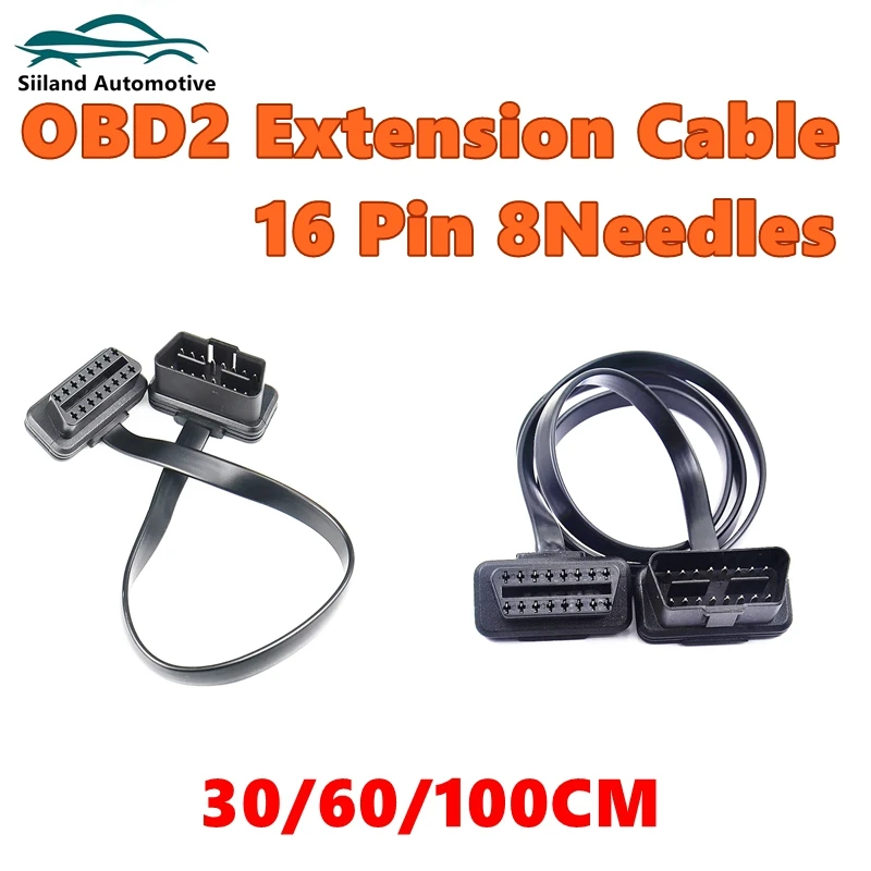 

30/60/100CM Flat+Thin As Noodle 16 Pin Socket OBD OBDII OBD2 16Pin Male To Female Car Scanner Extension Cable Connector