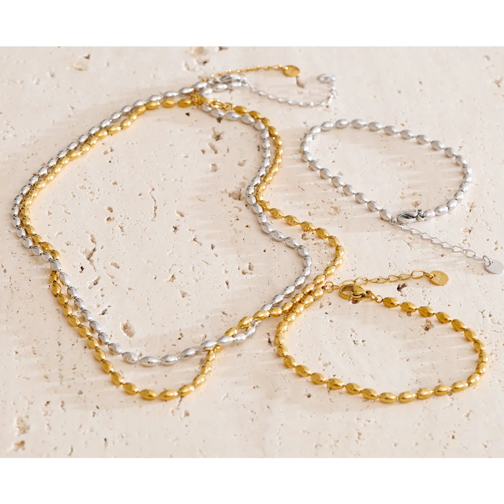 Yhpup Stainless Steel Beads Chain Jewelry Set