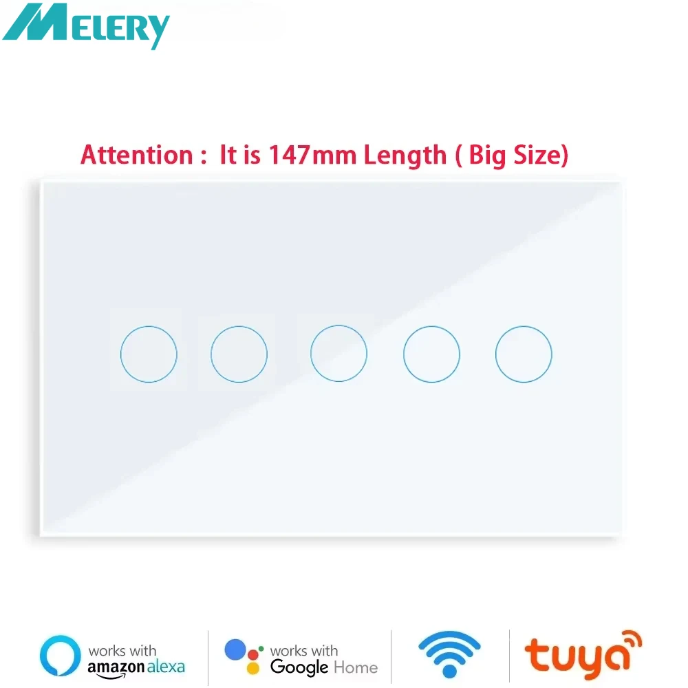 สวิตช์ไฟติดผนังอัจฉริยะ Melery Tuya แบบ WIFI แผงกระจกสัมผัส ไร้สาย รองรับ 4/5/6 ปุ่ม ควบคุมผ่านรีโมท รองรับ Alexa และ Google Home 1