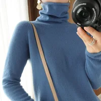 Women Sweater Winter Cashmere Turtleneck Warm Knitwear Korean Casual Solid Bottoming Shirt Fashion Knit Pullovers Brown Sweater - Image 3