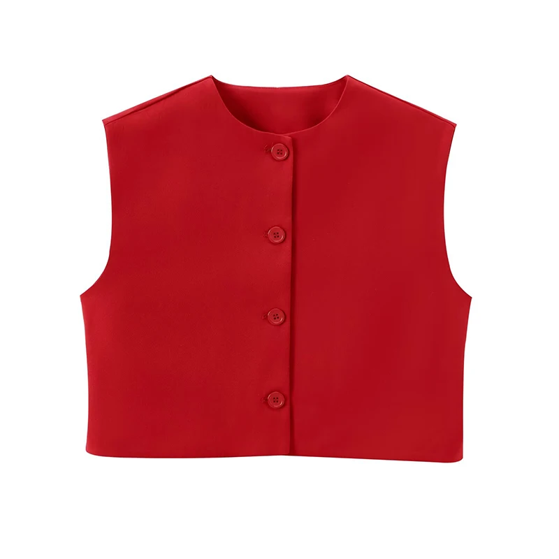 Willshela Women Fashion Solid Single Breasted Waistcoats Vest Vintage O-Neck Sleeveless Jackets Female Chic Lady Tank Tops 2