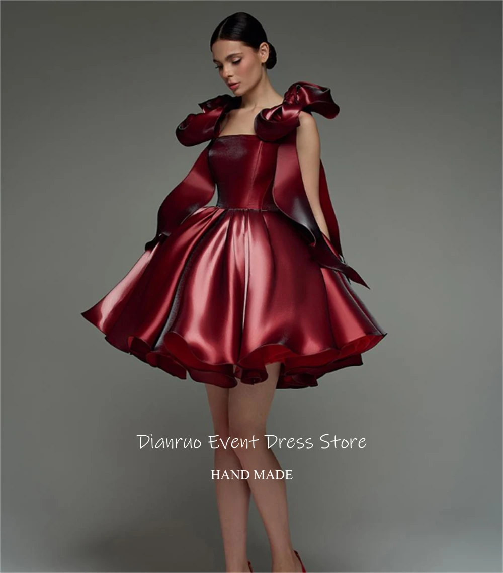 Dianru Mini-Abschlussballkleid mit quadratischem Ausschnitt, schulterfrei, Burgunderrot, Heimkehrkleider, Satin, mädchenhaft, A-Linie, 15. Quinceanera-Kleider, individuell gestaltet – Detail 6