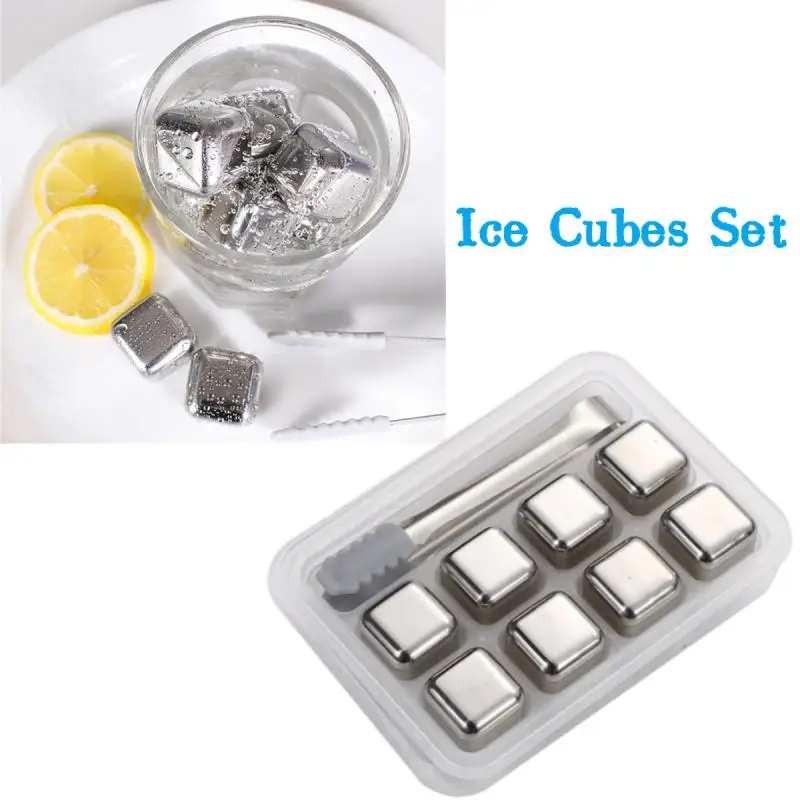 4/6/8 Pcs Stainless Steel Ice Cubes Set Reusable Chilling Stones for Whiskey Wine Wine Cooling Cube Chilling Rock Party Bar Tool