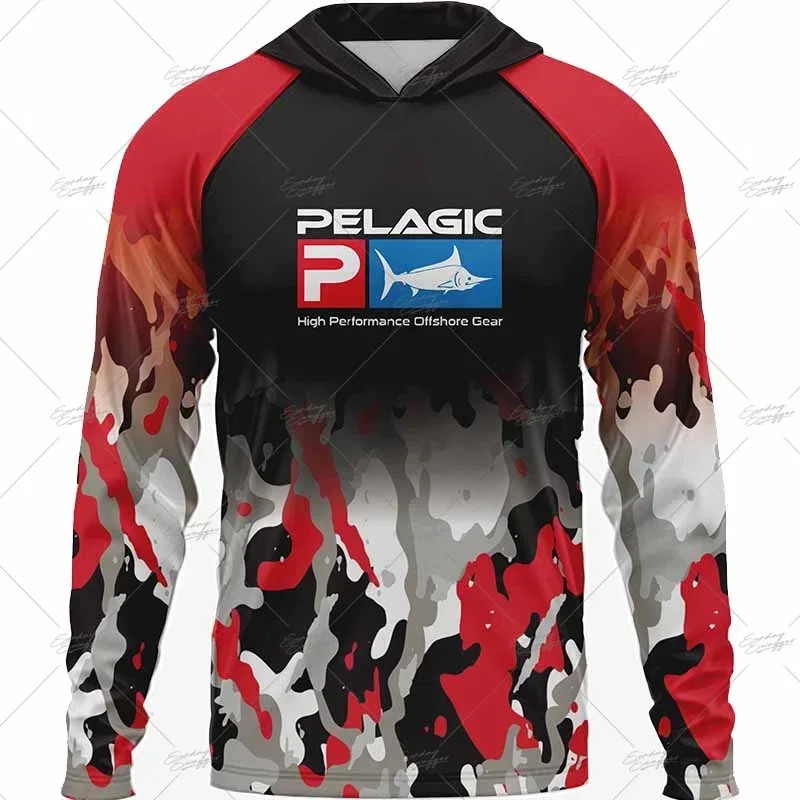 

Camouflage Fishing Long Sleeve Shirt Summer Men’s Pelagic Gear Print Uv Protection Solarvent Angling Hoody Fishing Shirt Top