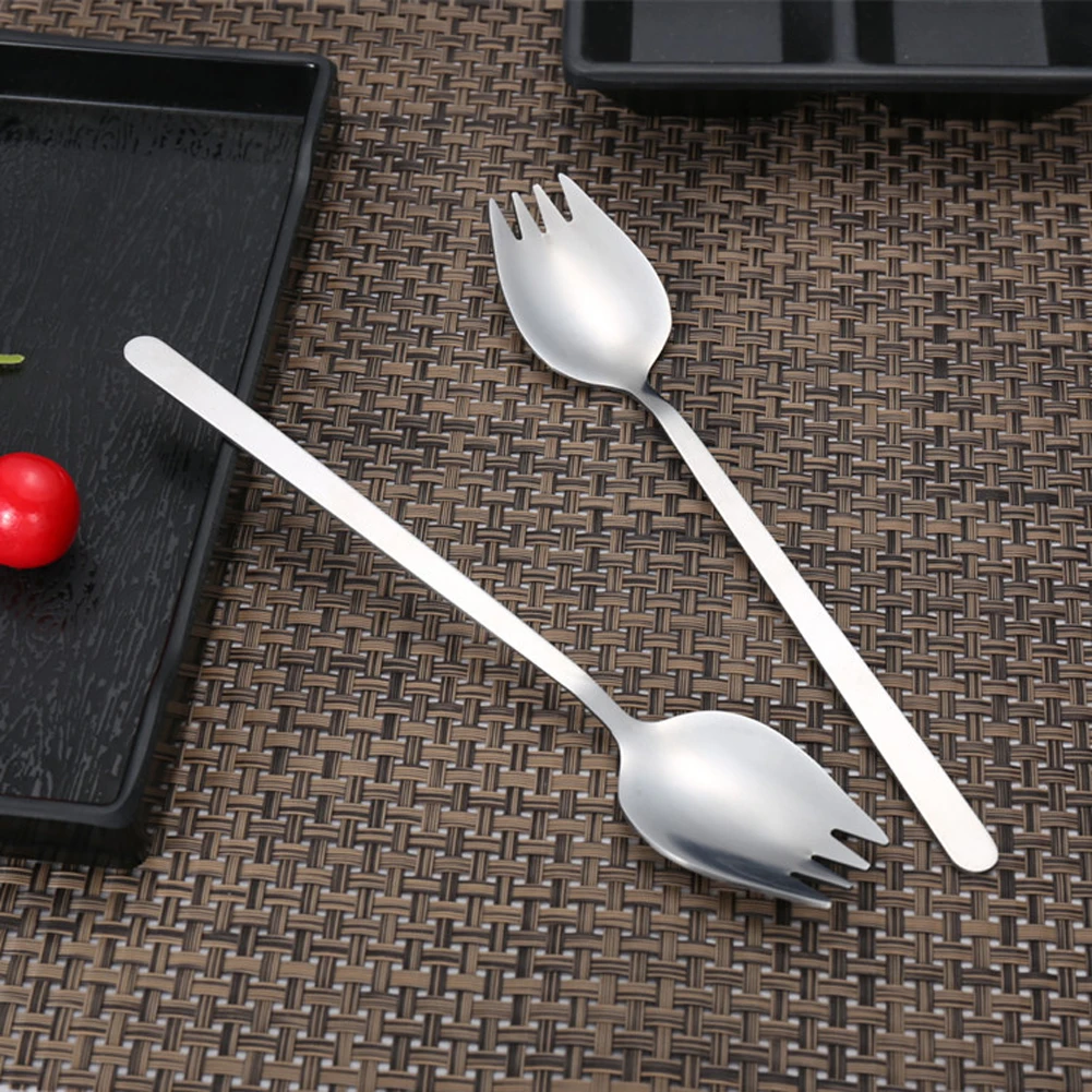 5Pcs Spork Stainless Steel Camping Tableware Long Handle Flatware Utensil Set for Dessert Ice Cream Salad