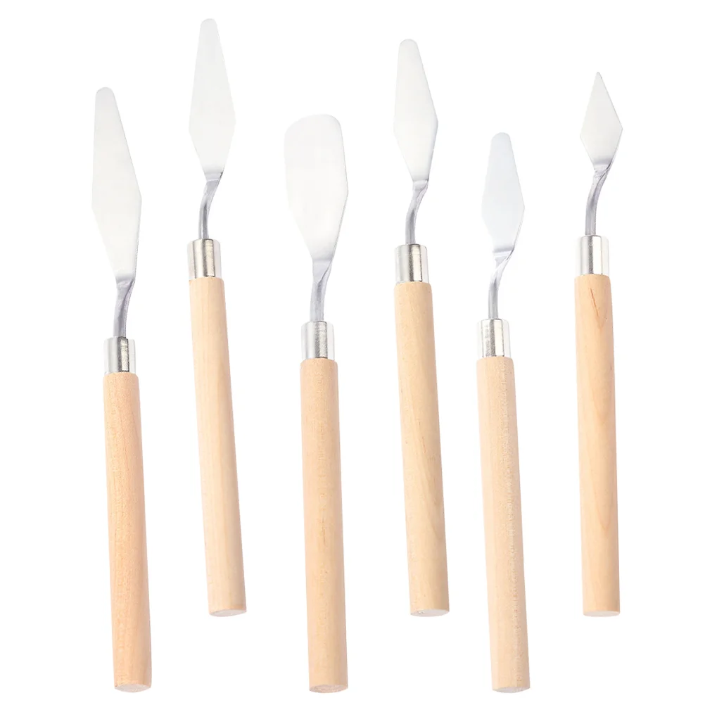 

6pcs Wooden Handle Painting Spatula Wall Painting Scraper Painting Mixing Tools