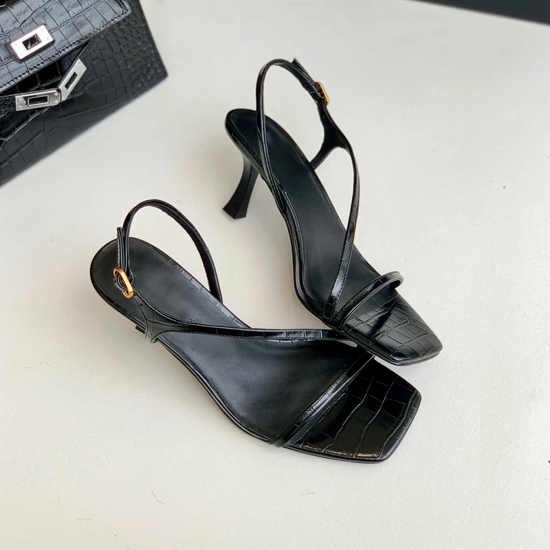 MOOQDAAX Spring Summer Women's Shoes Side Band Design High-heeled Genuine Leather Fashion Women Sandals women sandals women high heels