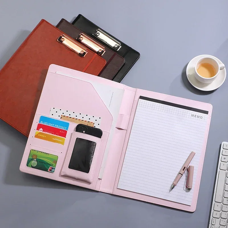 Padfolio 포켓 클립 슬래시, 회의 금속 공부 문서, 사무실 폴더 커버, 가죽 스트랩