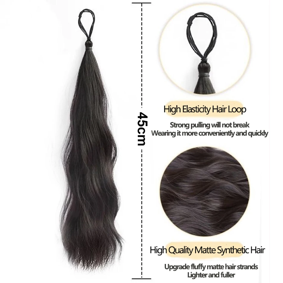 Estensioni dei capelli a coda di cavallo a carica automatica sintetica ondulata lunga con fascio di capelli intrecciati con elastico in gomma per le donne Aumenta i capelli - immagine 2