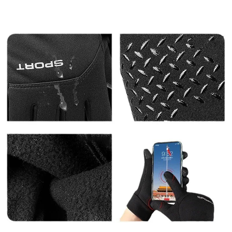 Cycling Gloves Men's Winter Velvet Touch Screen Anti-Slip Outdoor Cycling Mountaineering Waterproof Windproof Sports