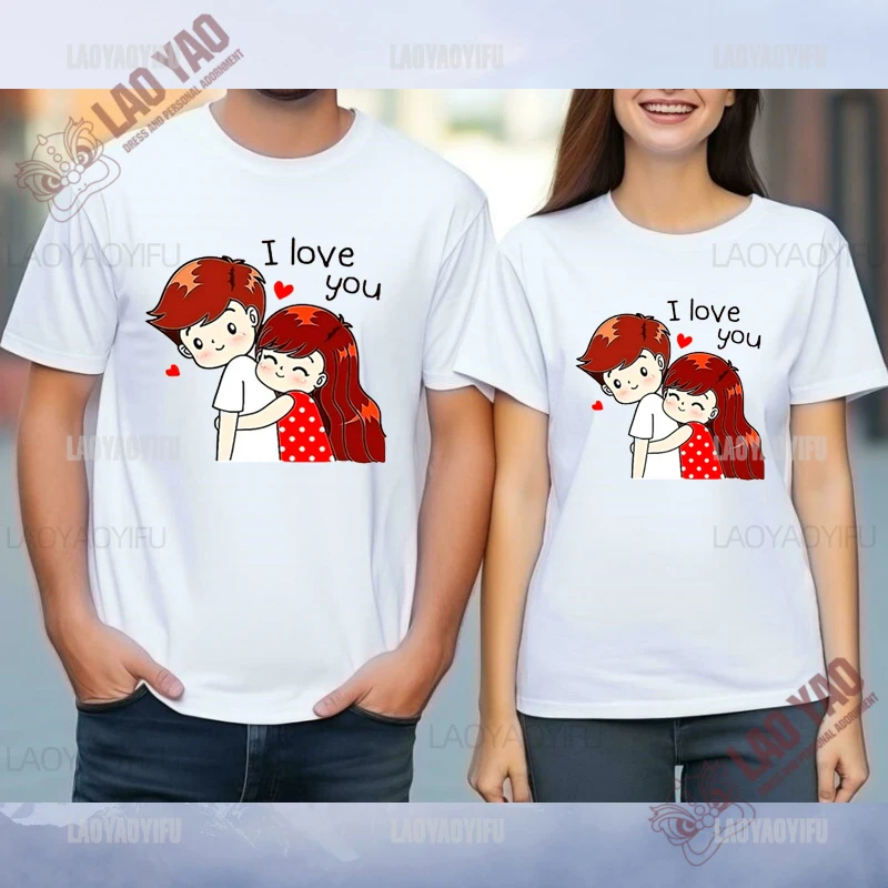 

Couple Gift Short Sleeved T-shirt Boys and Girls Lover Goth Clothes 2024 Valentine's Day Streetwear T-shirts for Women Tops Y2k