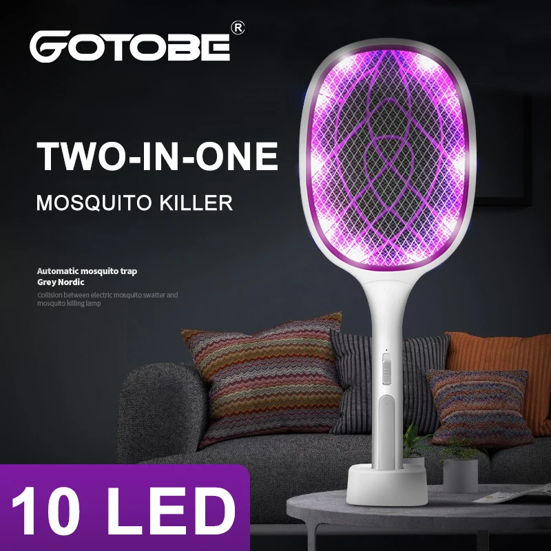 Two-In-One 10 Led Trap Mosquito Killer Lamp 3000V Electric Bug Zapper Usb Ricaricabile Summer Fly Swatter Trap Mosche Insetto