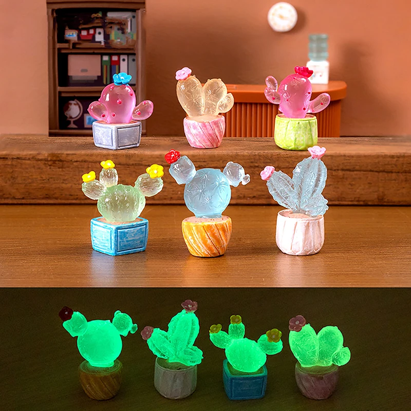 

Miniature Luminous Plants Cactus Bonsai Figurines Ornaments For Dollhouse Decor Creative Home Micro Landscape Accessories