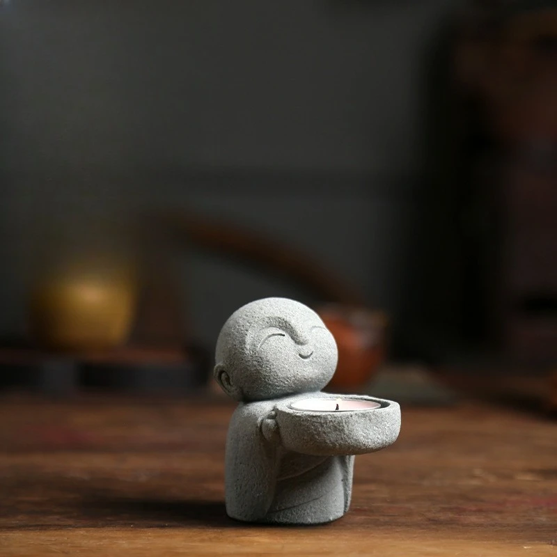 Resin Buddha Statues Little Buddha Statue Candle Holder Cute Tea Light Buddha Figurine Candlestick for Wealth Good Luck Decor