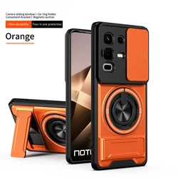 Sliding Window Cover Phone Case with Magnetic Ring and Double Bracket for Infinix Note 50 Pro 4G (Orange)