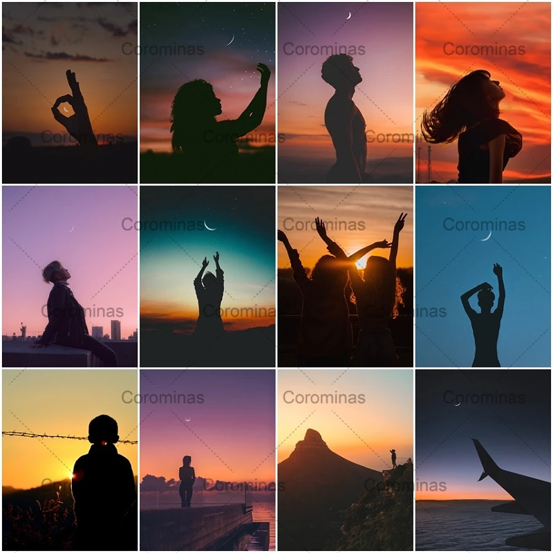 

Canvas Art Painting Neon Sunset Motivating Travel Poster Figure Silhouette Modular HD Prints Pictures For Living Room Decor Gift