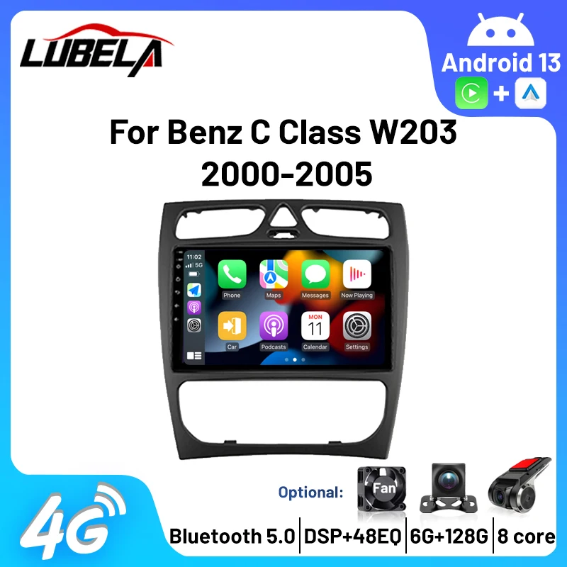 Autoradio Android Auto Carplay Lettore Automobilistico Multimediale Wireless 4G Wifi Per Benz Classe C W203 2000-2005 Clk W203 2000-2005