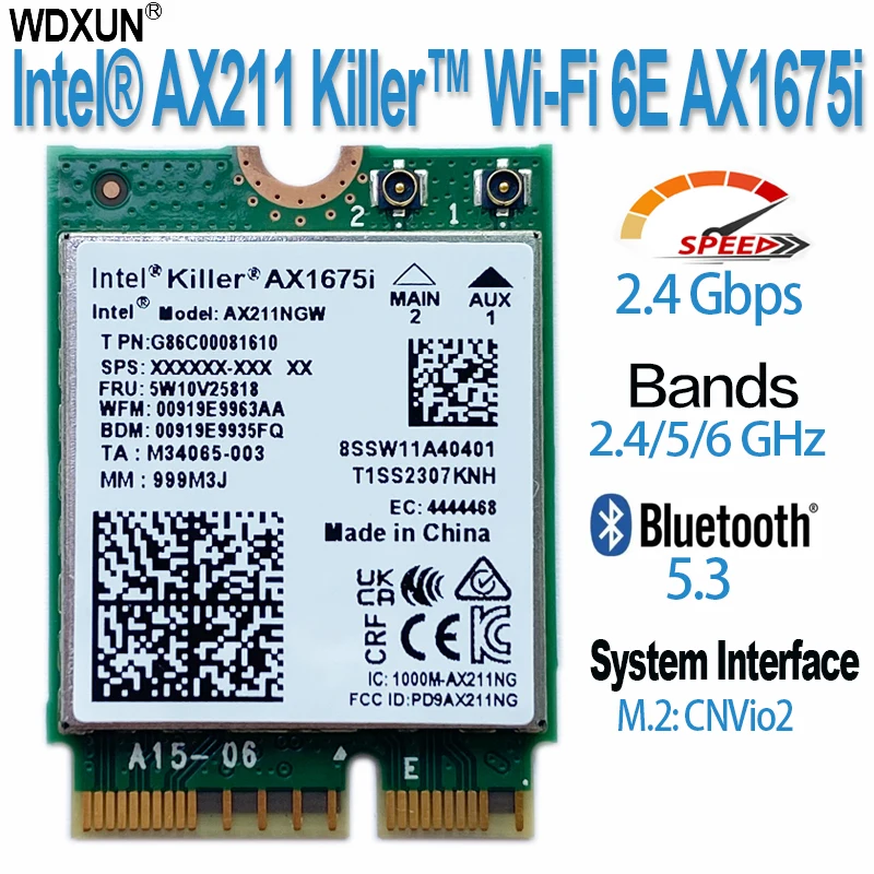 Killer Wi-Fi 6E карта AX1675i 160 МГц 2,4G/5G/6 ГГц беспроводной сетевой адаптер AX211NGW CNVio2 M.2 Key E 802.11ax Bluetooth 5,2 AX211 killer wi fi 6e card ax1675i 160mhz 2 4g 5g 6ghz wireless network adapter ax211ngw cnvio2 m 2 key e 802 11ax bluetooth 5 2 ax211