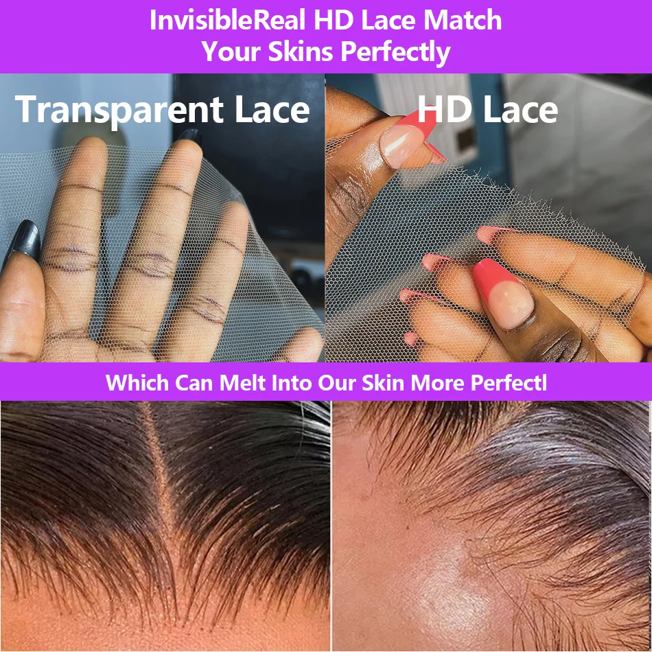Human Hair Wig 30 40 Inch Body Wave 13x4 13x6 HD Transparent Lace Front Pre Plucked