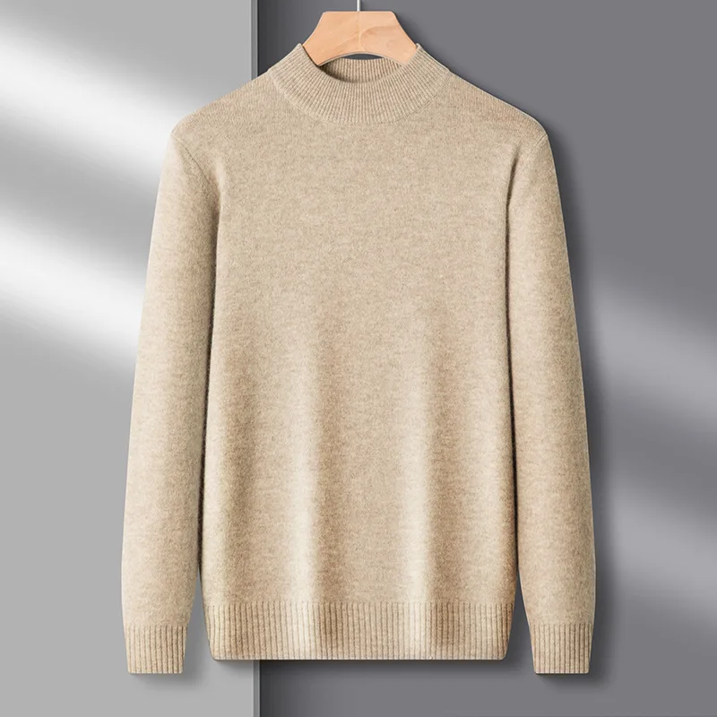 

Autumn and Winter Fashion Simple Half High Neck Thickened Warm Solid Color Knit Sweater With Cashmere Men's Bottom Sweater M-3XL