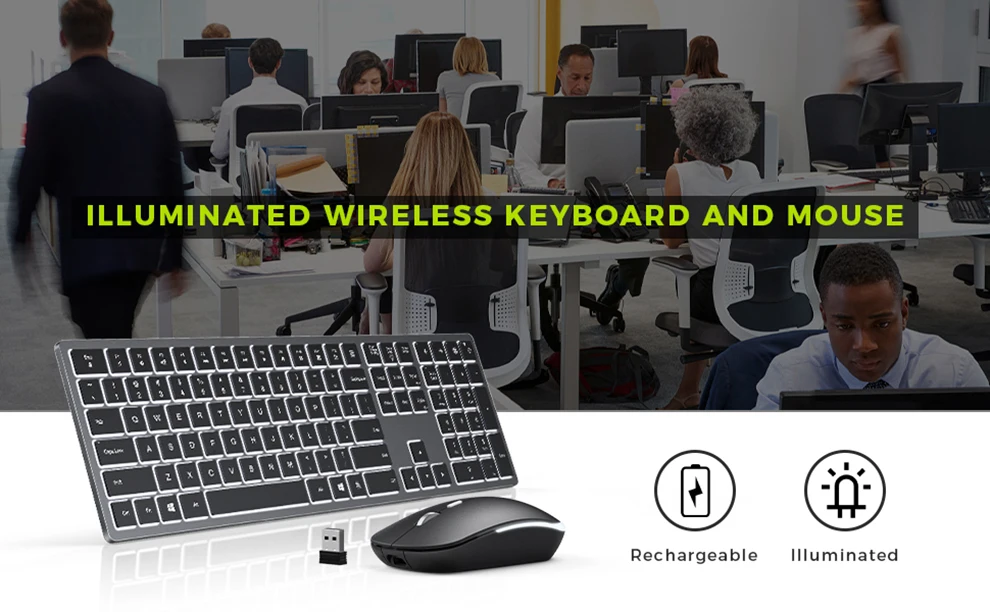 Teclado e mouse retroiluminado silencioso, Conjunto Slim