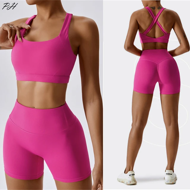 Conjuntos deportivos de Yoga de sensación desnuda para mujer, ropa deportiva  de Fitness, chándal sólido, Sujetador deportivo Sexy con espalda cruzada,  pantalones cortos de gimnasio, ropa de entrenamiento de verano - AliExpress